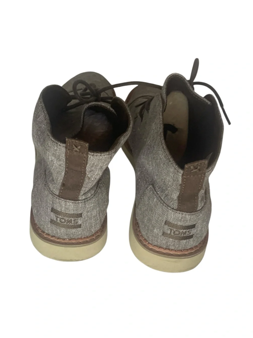 TOMS Mateo Chukka Brown Chambray Canvas Lace Up Boots Sz 13